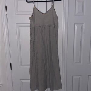 Chic Striped Midi Dress with Colorful Embroidered Accent